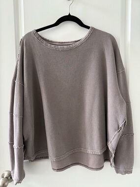 We The Free Washed Taupe Lightweight Ribbed Top